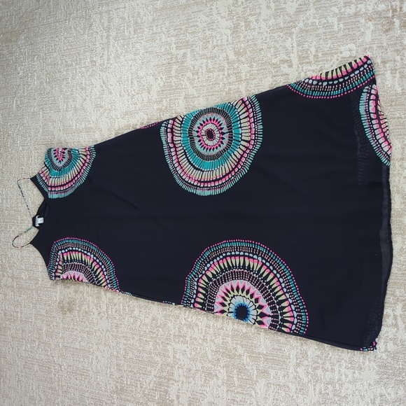 Old Navy T-Strap Chiffon Geometric Boho Maxi Dress S Blue Pink - Picture 14 of 16